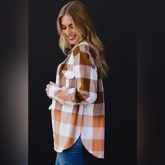 Panache Apparel “Until Sundown” Ivory and Brown Button Down Flannel - Picture 2 of 9